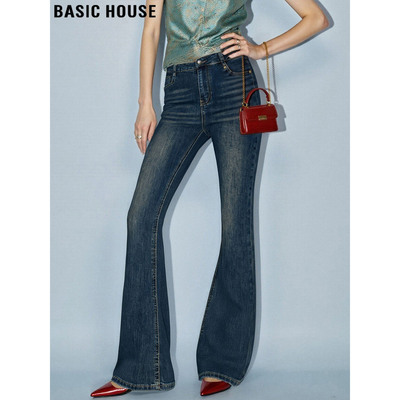 百家好深蓝色喇叭长裤微喇牛仔裤