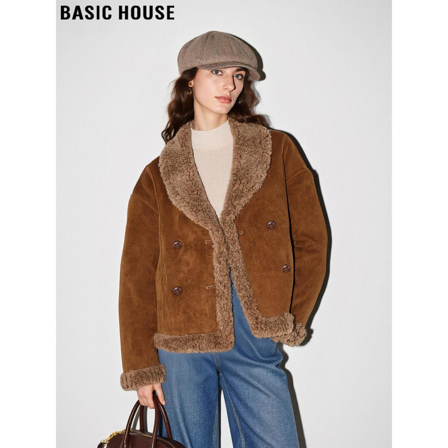 咖色皮毛一体外套加绒加厚夹克女