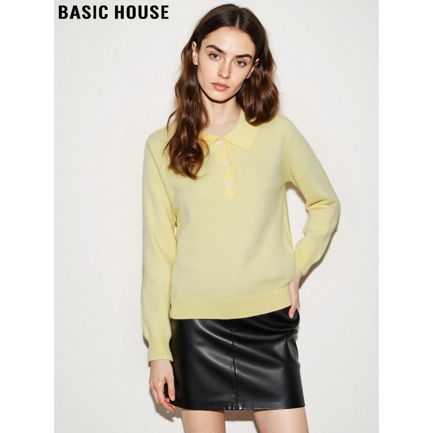 百家好黄色100%羊毛针织衫女