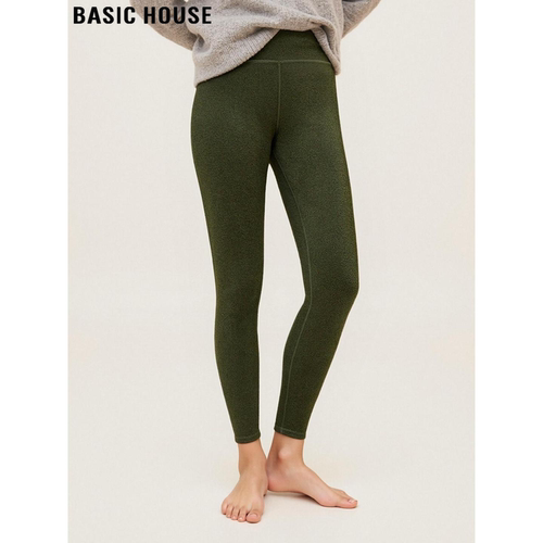 百家好绿色加绒紧身小脚打底裤女