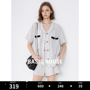 Basic House/百家好小香风衬衫女2024夏季新款短袖外套上衣小衫