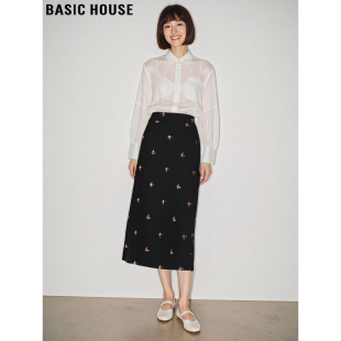 中长款 Basic 新款 百家好黑色直筒半身裙女2026春季 A字裙子 House