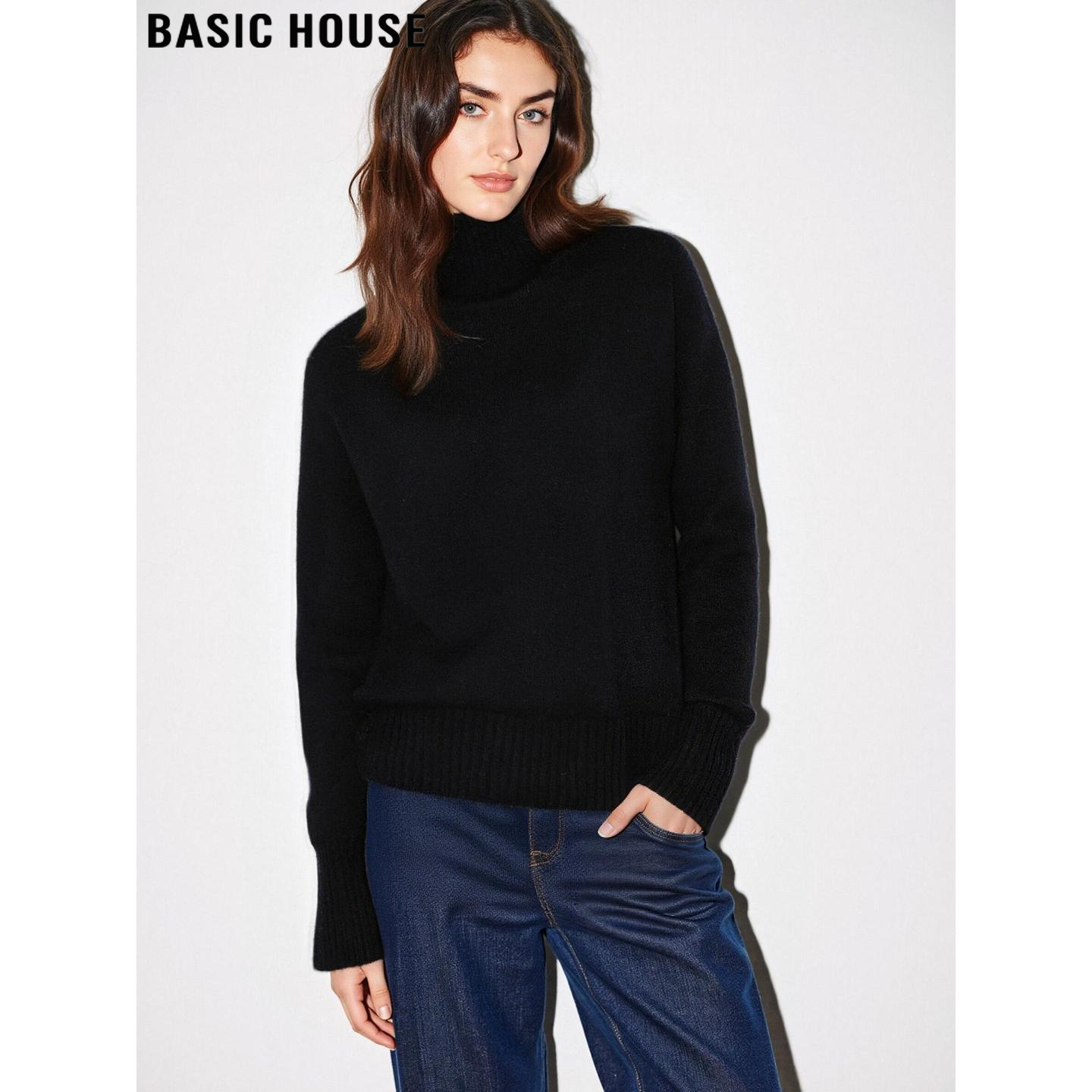 Basic House/百家好100%羊毛黑色高领针织衫女士冬季软糯打底毛衣,女装/女士精品,毛针织衫,淘宝优惠券,粉丝福利购,淘宝优惠卷