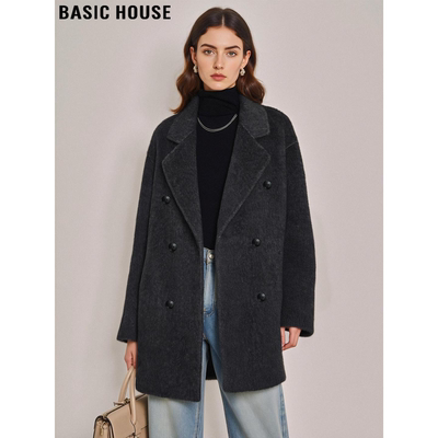 百家好英伦风双排扣双面羊毛大衣