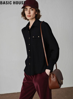 Basic House/百家好法式黑色衬衫女2026春季新款气质通勤打底衬衣