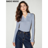 House 百家好紫色翻领针织衫 女2026春季 Basic 新款 高级感内搭上衣