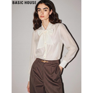House 长袖 百家好蝴蝶结系带天丝衬衫 新款 白衬衣 女2026春季 Basic