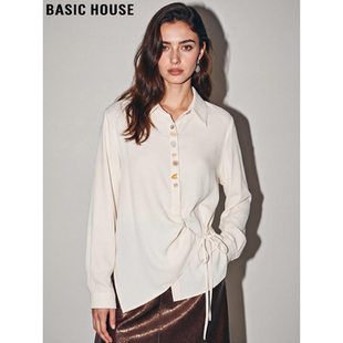 新款 Basic 女2026春季 百家好白色不规则系带衬衫 设计感衬衣 House