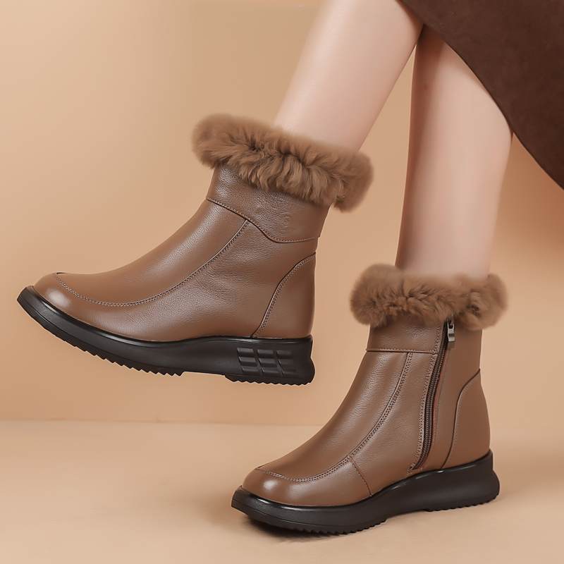 加绒加厚真皮雪地靴女保暖棉靴子