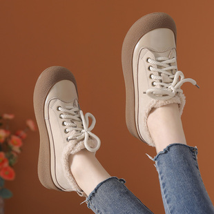 真皮短靴女休闲马丁靴2025冬季新款高帮板鞋大头皮鞋加绒棉鞋靴子