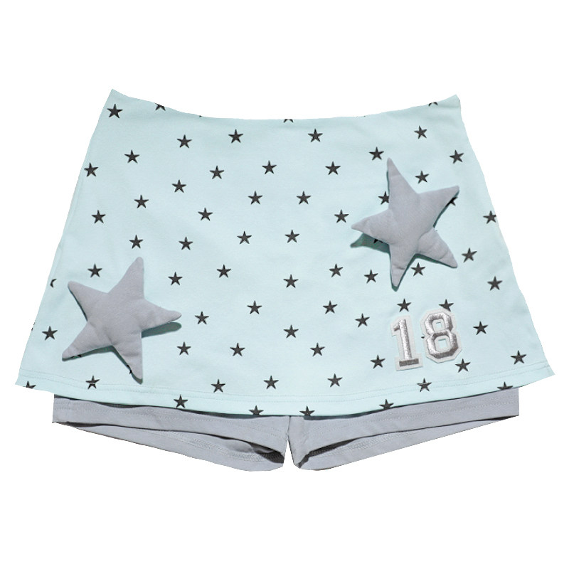 thumbnail for Hashtag DDD Liu Duo Lian Same Dream Core Mint Green Gray Stretch Detachable Star Fake Two Culottes