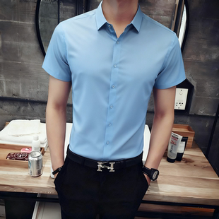 衬衫 衬衣蓝色寸衫 工作服修身 通勤免烫求职面试工装 男 商务正装 短袖