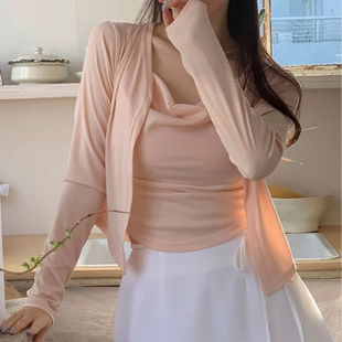 温柔淑女套装韩国代购正品2025春新款自然垂领小吊带加开衫两件套