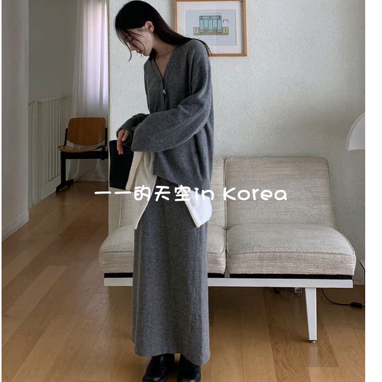韩国代购针织半裙 2025秋冬新款简约风羊绒+美利奴羊毛混纺半身裙