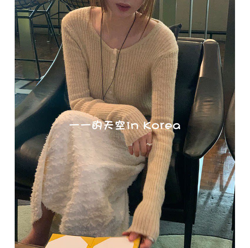小羽毛般长裙 韩国代购2026春季新款优雅可爱立体设计高腰半身裙