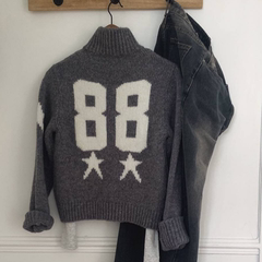 mocobling韩国代购2024秋冬 含羊毛羊驼毛数字复古女拉链针织开衫