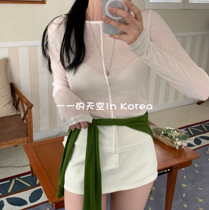 羊毛天丝衫 韩国代购正品2025秋季女装薄款微透舒适修身长袖t恤