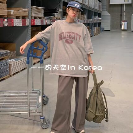 欧美复古风tee韩国代购正品2025春季女装新款帅气宽松字母短袖t恤