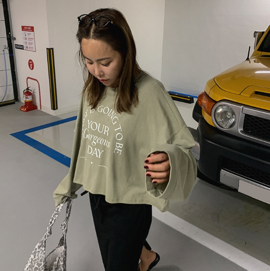 街头风字母tee韩国代购正品2026秋季女装短款时尚纯棉宽松长袖t恤