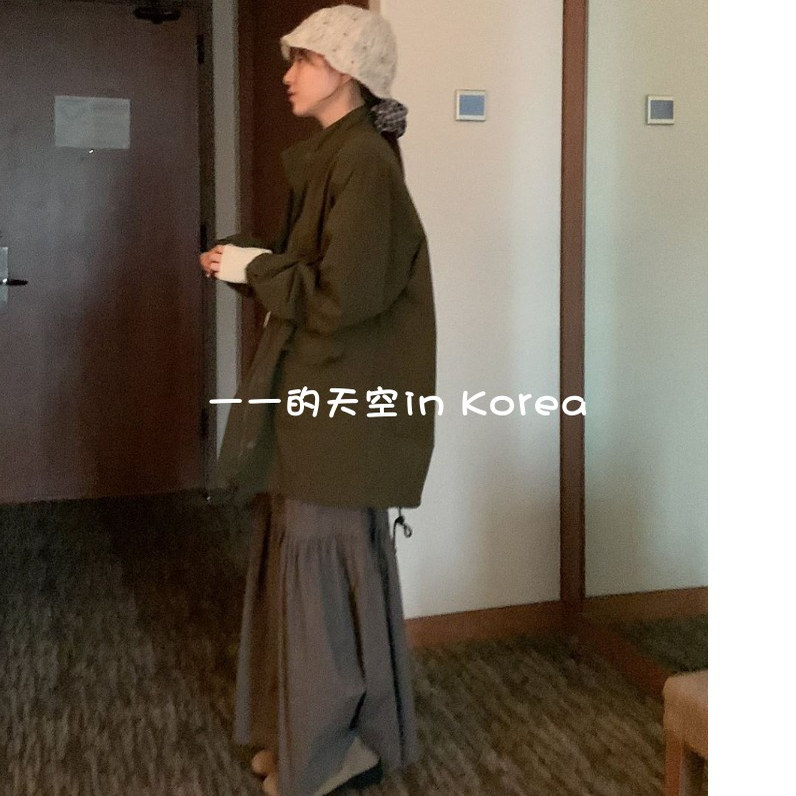 韩国代购风衣2025秋季女装新品经典简约风宽松纯色立领中长款外套