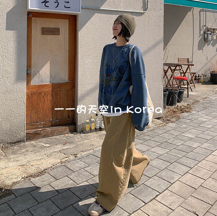 梨形身材显瘦裤韩国代购2025春装新款宽松有范儿系带松紧腰弯刀裤