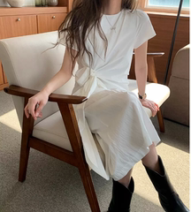 mocobling裙子韩国代购正品2024春夏新款温柔气质系带短袖连衣裙