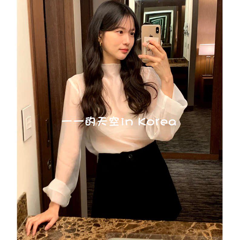 温柔风配围巾衬衣 韩国代购2025秋冬女装新款精致感透视长袖衬衫