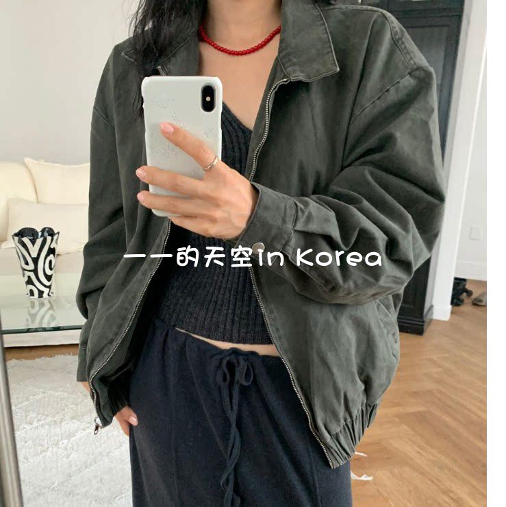工装风短外套韩国代购2026秋季新款复古风做旧帅气宽松拉链夹克女