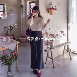 笔直显瘦牛仔裤韩国代购2025秋季新款气质淑女高腰梨形身材直筒裤