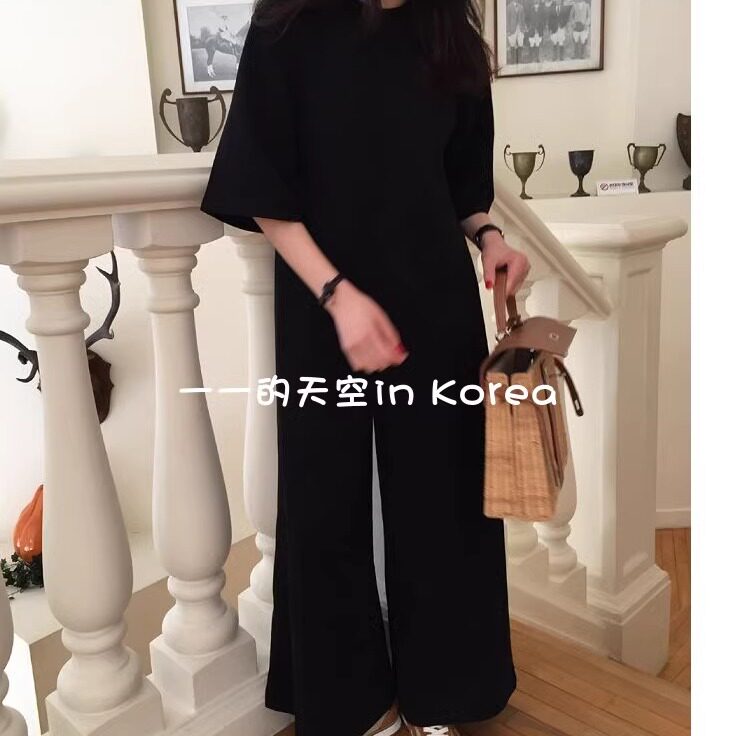 松弛感连体裤韩国代购2025年春装新款时尚显瘦宽松短袖阔腿连衣裤
