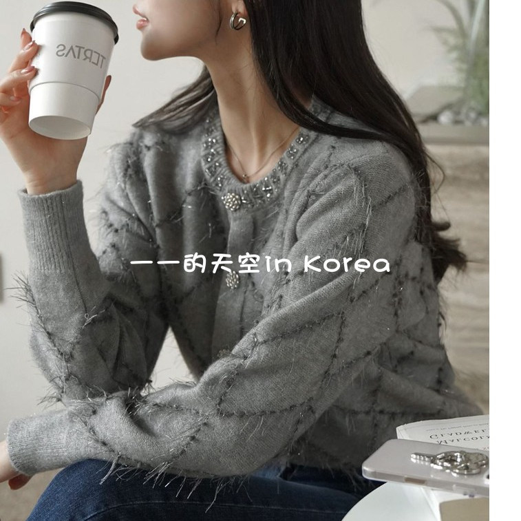 轻奢感针织衫韩国代购2025秋冬女装新款菱格流苏钉缀设计系扣开衫