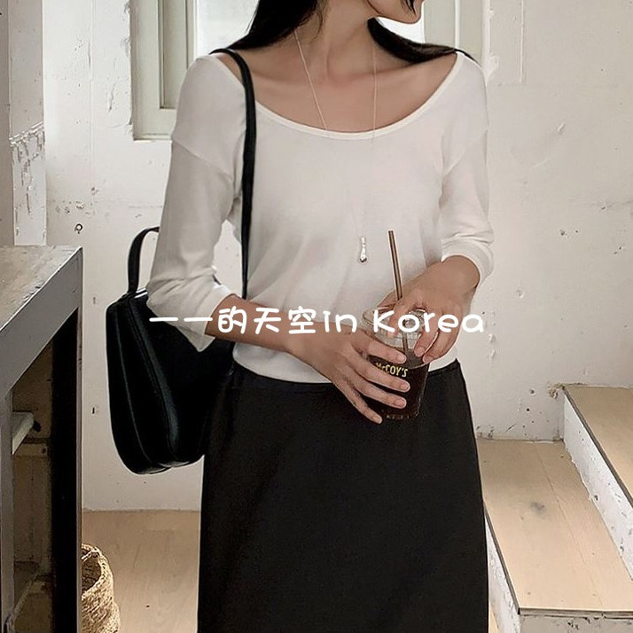 显气质船领tee韩国代购正品2025夏女装新款简约温柔七分袖纯色t恤