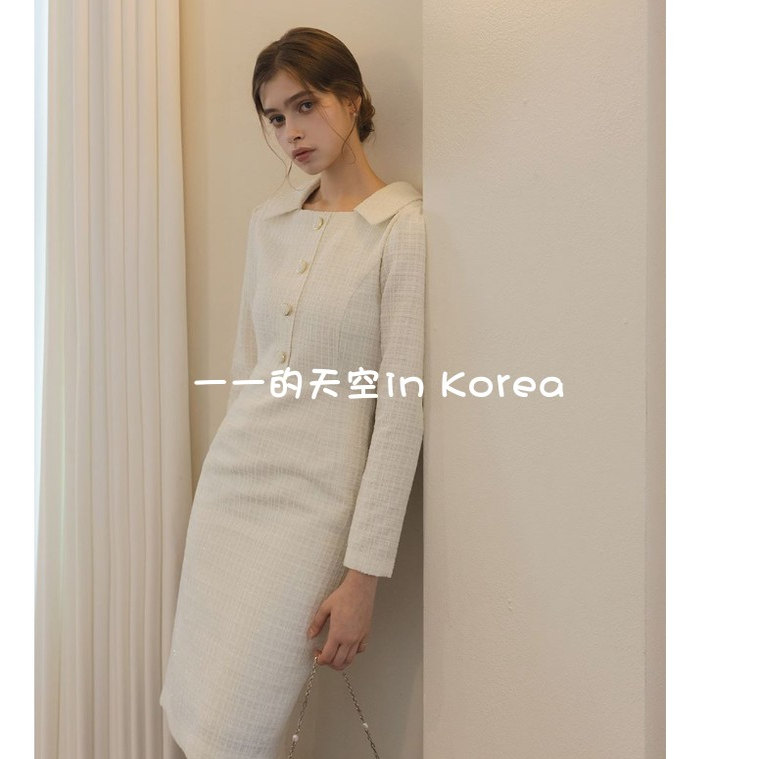 小香风连衣裙韩国代购2025秋冬女装新款富家千金感优雅粗花呢裙子