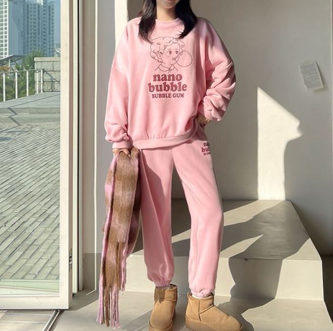 甜美可爱套装韩国代购正品2024秋冬新款少女风卡通保暖卫衣加长裤