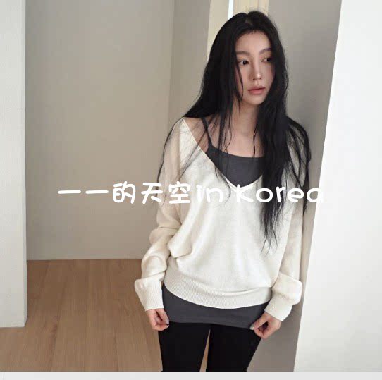 针织衫+背心2件套 韩国代购正品2026春季新款慵懒风大v领上衣套装