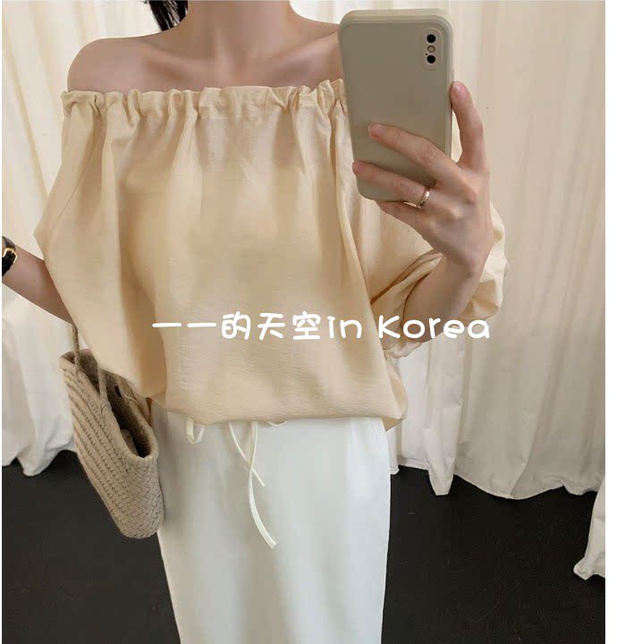 温柔性感天丝混纺上衣韩国代购正品2026夏女装一字领露肩短袖衬衫