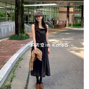 千金风吊带裙韩国东大门代购2025秋季新款可爱褶边设计格子连衣裙
