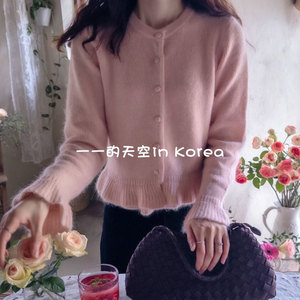 温柔甜美开衫韩国代购正品2025秋冬女装新款马海毛羊毛混纺针织衫