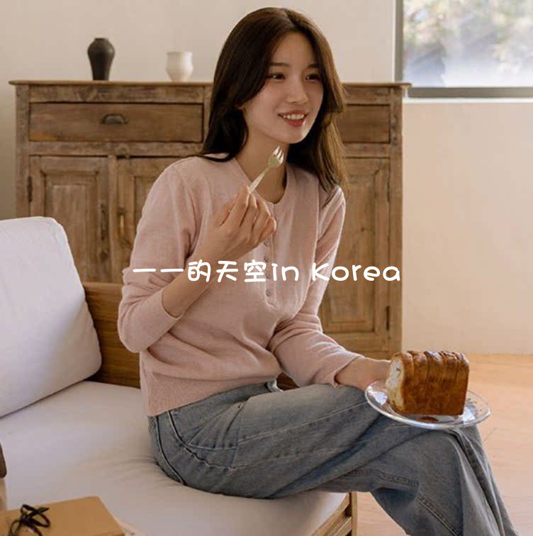 含羊绒羊毛衫 韩国代购东大门正品2025秋冬女装半开领系扣针织衫
