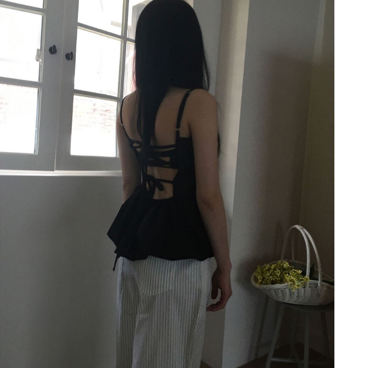 露背系带上衣女韩国代购正品2025夏季新款甜辣风性感荷叶边小吊带