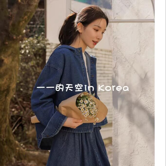 连帽牛仔外套韩国代购2025春装新款复古风宽松百搭减龄显瘦夹克女