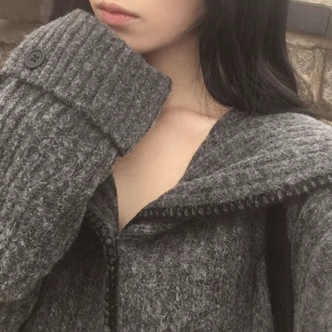 初恋风针织衫 韩国代购2024秋冬女装新款可爱大翻领系扣毛衣开衫