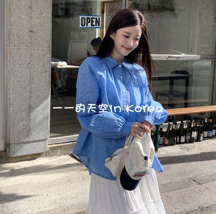 小清新衬衣女韩国代购2026春季女装新款纯色系扣宽松棉麻长袖衬衫