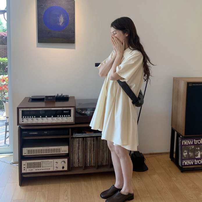 小个子连衣裙韩国代购正品2025夏季女装短款初恋风宽松短袖衬衫裙