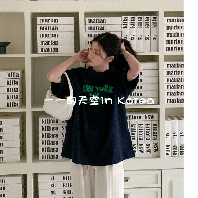 欧美风大版tee韩国代购正品2026春季女装新款宽松显瘦字母短袖t恤