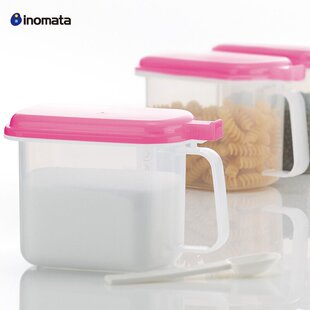 日本进口INOMATA厨房盐味精调料罐塑料调味品收纳盒翻盖带勺720ml