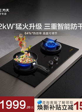 方太THK21B防干烧燃气灶煤气灶家用双灶具嵌入式天然气液化气灶台