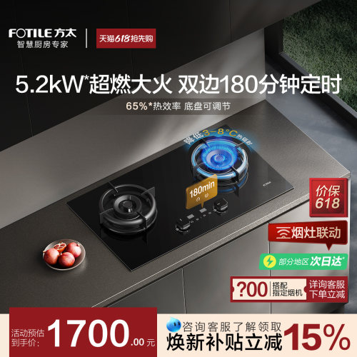 [空气舱]方太燃气灶煤气灶家用双灶01-TE21大火力定时易清洁