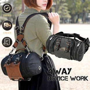 登山包双肩多功能包手提潮流腰包帆布男女日系圆筒斜跨野战包