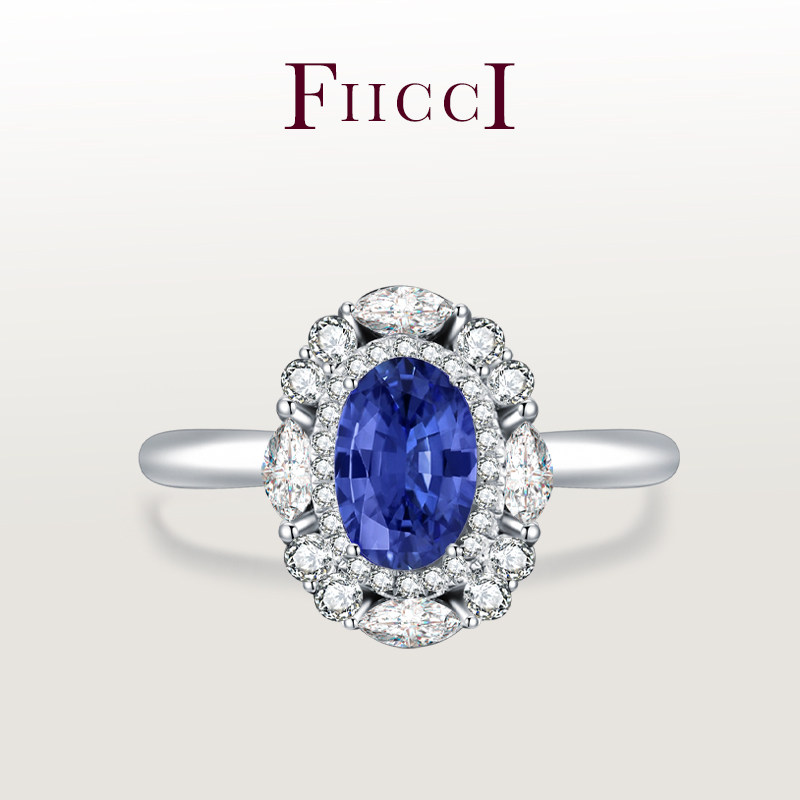 FIICCI 天然皇家蓝蓝宝石18K白金钻石戒指豪华镶嵌高级珠宝礼物